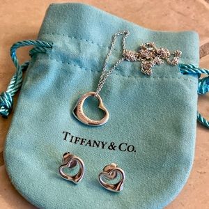 NECKLACE & EARRINGS SET - Tiffany & Co. Elsa Perreti Open Heart Silver set